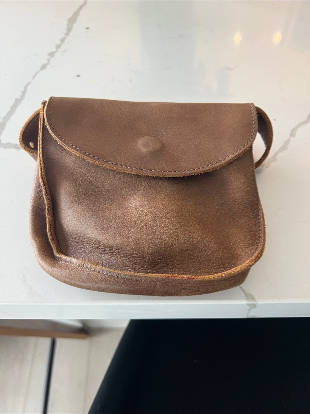 Roots Brown Leather Crossbody Saddle Bag